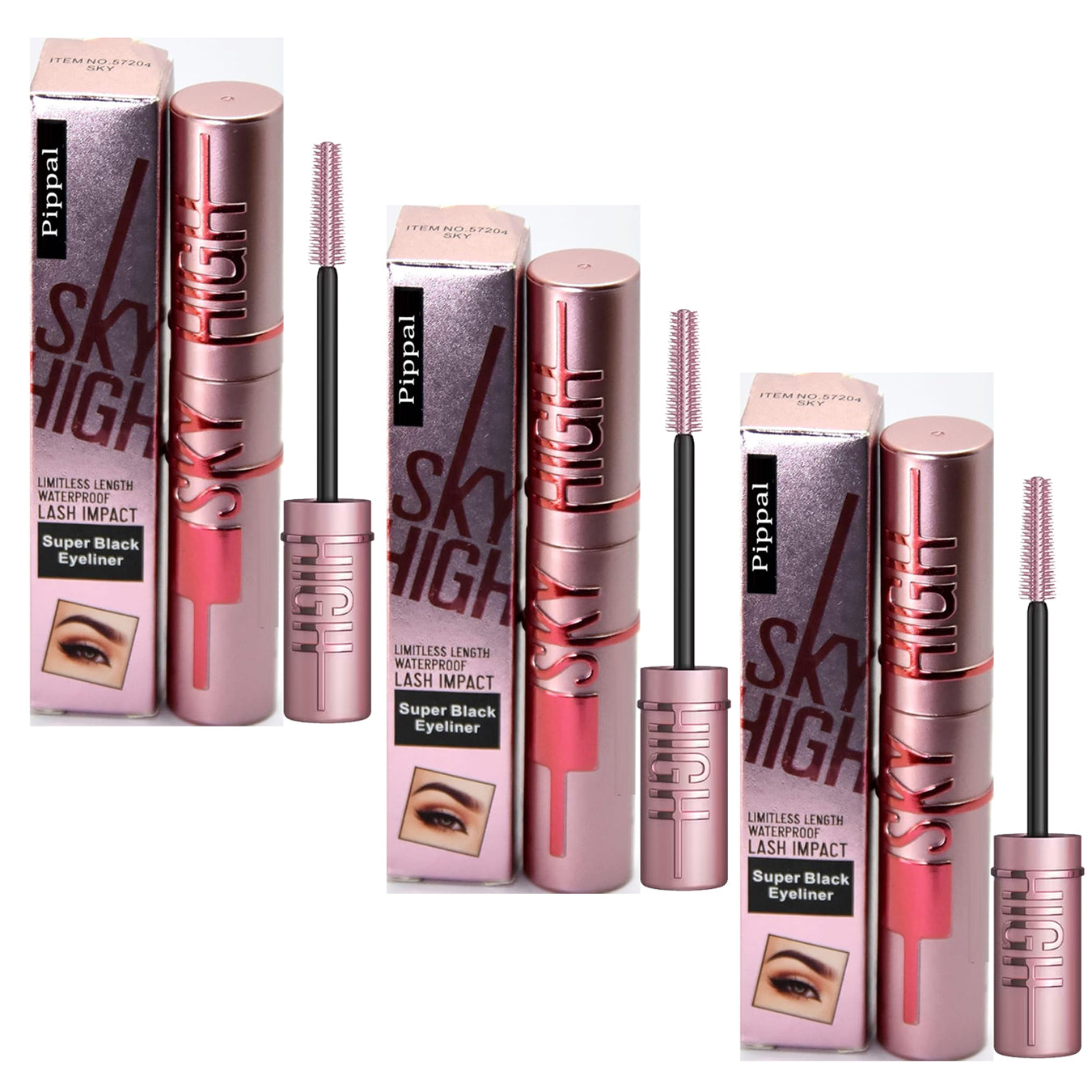 Pippal Sky High Eyeliner 3 Pcs with Mascara Ultra Volume Up Volumizing Mascara for Bold And Dramatic Lashes Long Lasting Waterproof 10Gm (Pack of 3)