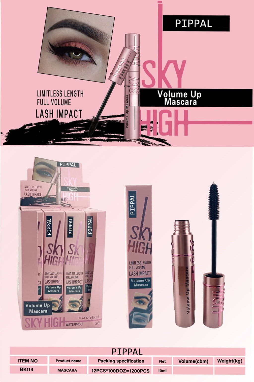 Pippal Sky High Eyeliner 2 Pcs with Mascara Ultra Volume Up Volumizing Mascara for Bold And Dramatic Lashes Long Lasting Waterproof 10Gm (Pack of 2)