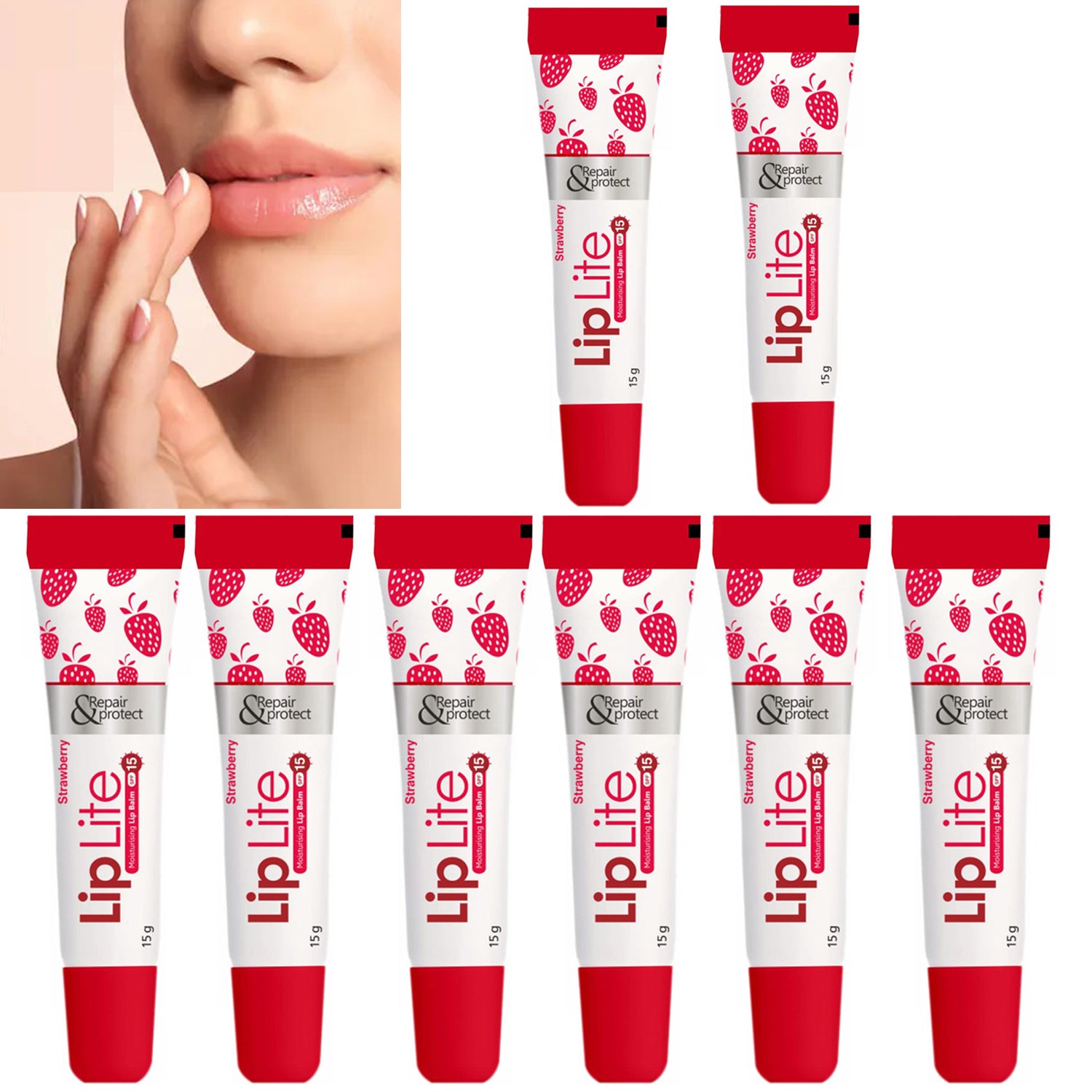 Lip Lite Strawberry Moisturising Lip Balm 15g (Pack of 8)