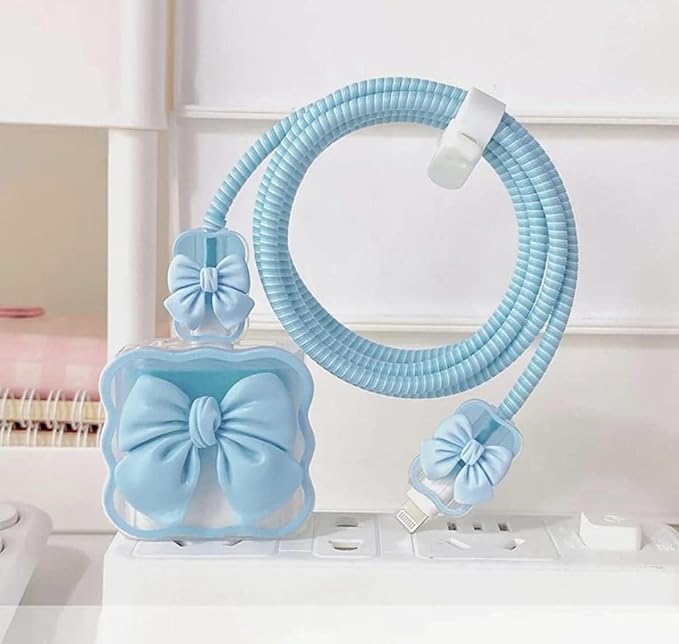 4 in 1 Silicone Case for Apple 20W USB-C Power Adapter Protective Cover for Apple iPhone Charger 20W/18W Adapter with Spiral Wire Saver (Charger Not Included)